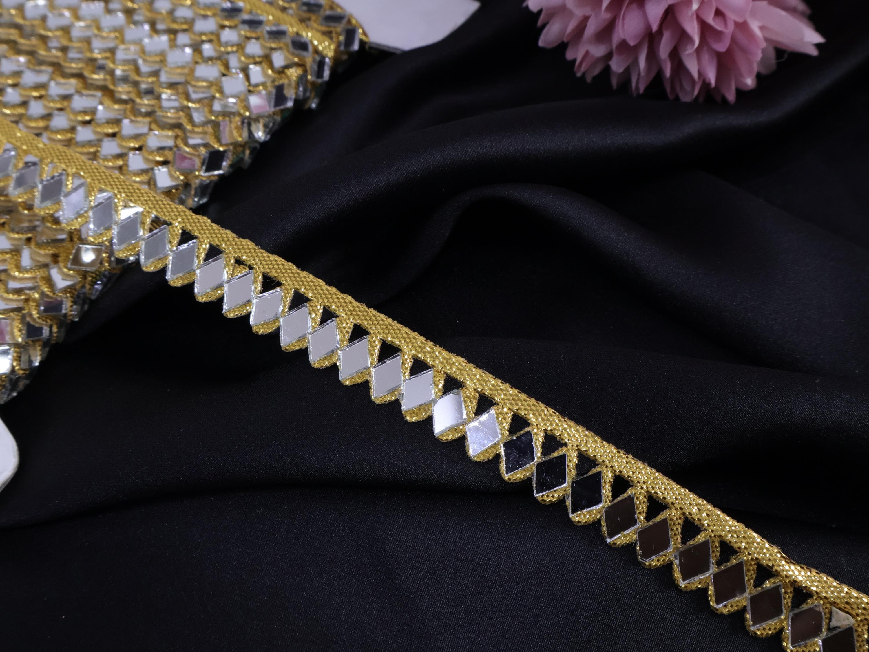 Gold Mirror Trim Lace: Scalloped Indian Sari Border, 9 Yards