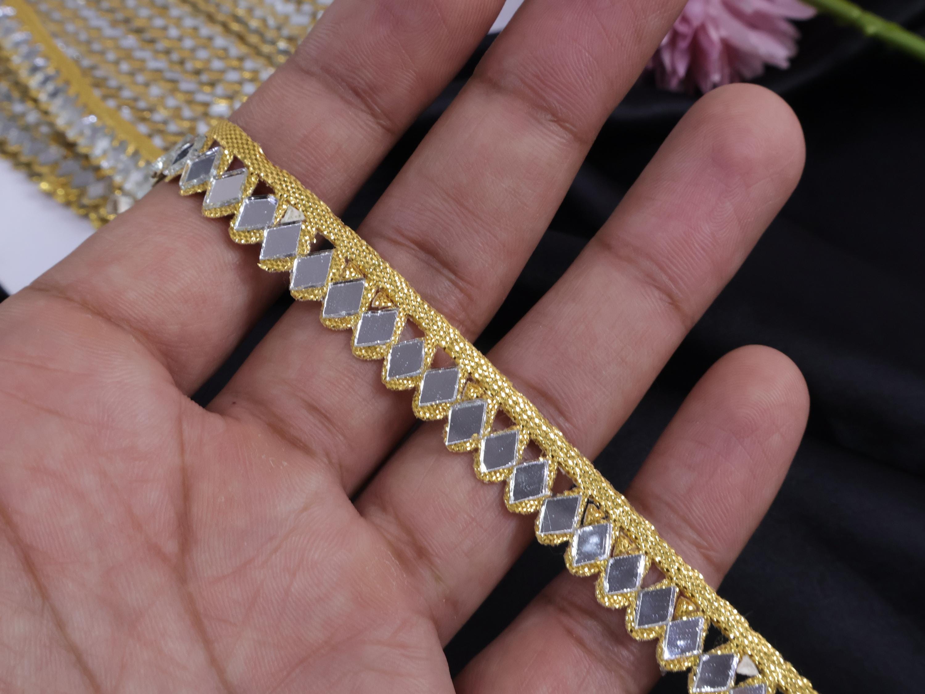 Gold Mirror Trim Lace: Scalloped Indian Sari Border, 9 Yards