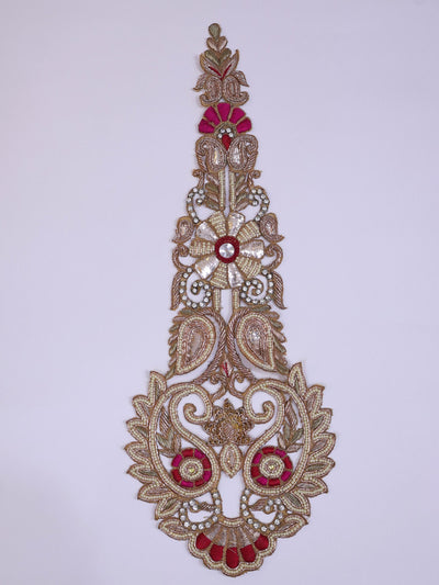 Zardozi Kalash Applique Patch: Indian Embroidered Pearl Embellishment (43x14cm)