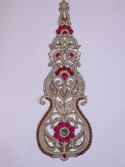 Zardozi Kalash Applique Patch: Indian Embroidered Pearl Embellishment (43x14cm)