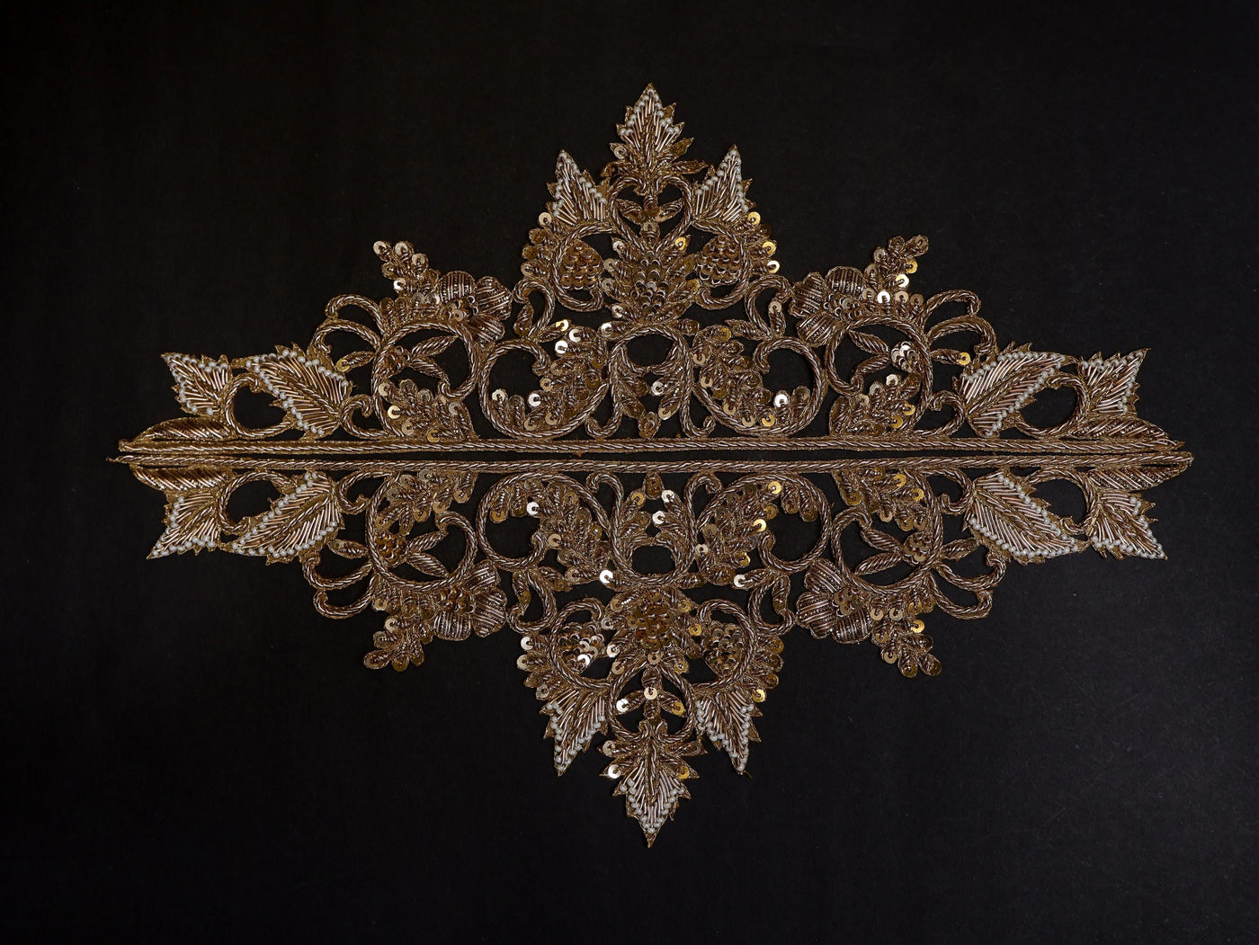 Zardozi Sleeve Patches: Antique Gold Indian Applique (1 Pair)