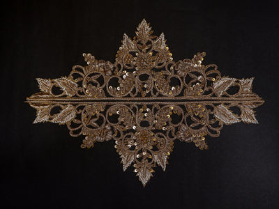 Zardozi Sleeve Patches: Antique Gold Indian Applique (1 Pair)