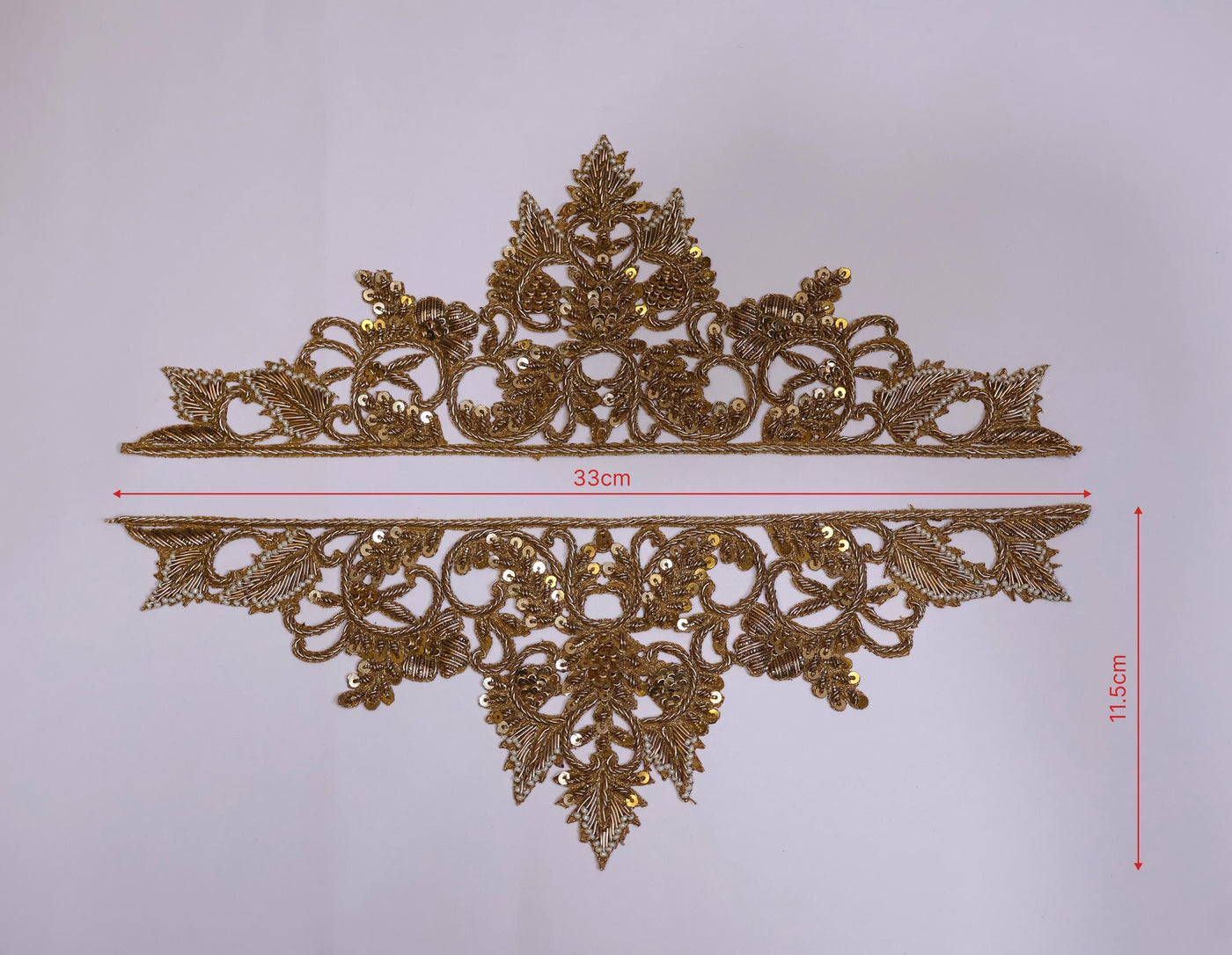 Zardozi Sleeve Patches: Antique Gold Indian Applique (1 Pair)