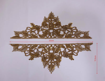 Zardozi Sleeve Patches: Antique Gold Indian Applique (1 Pair)