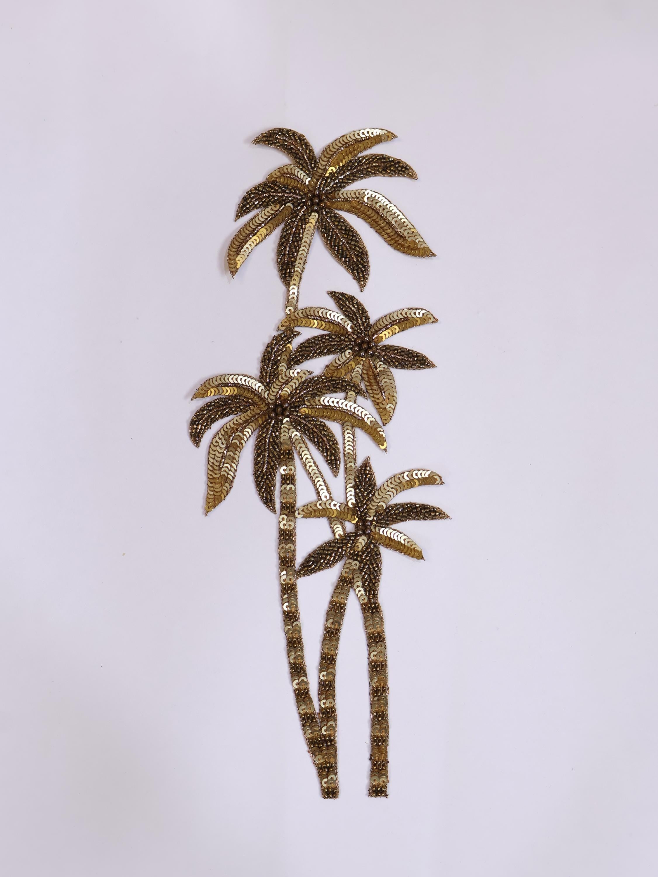 Gold Embroidered Tree Patch: Indian Floral Applique