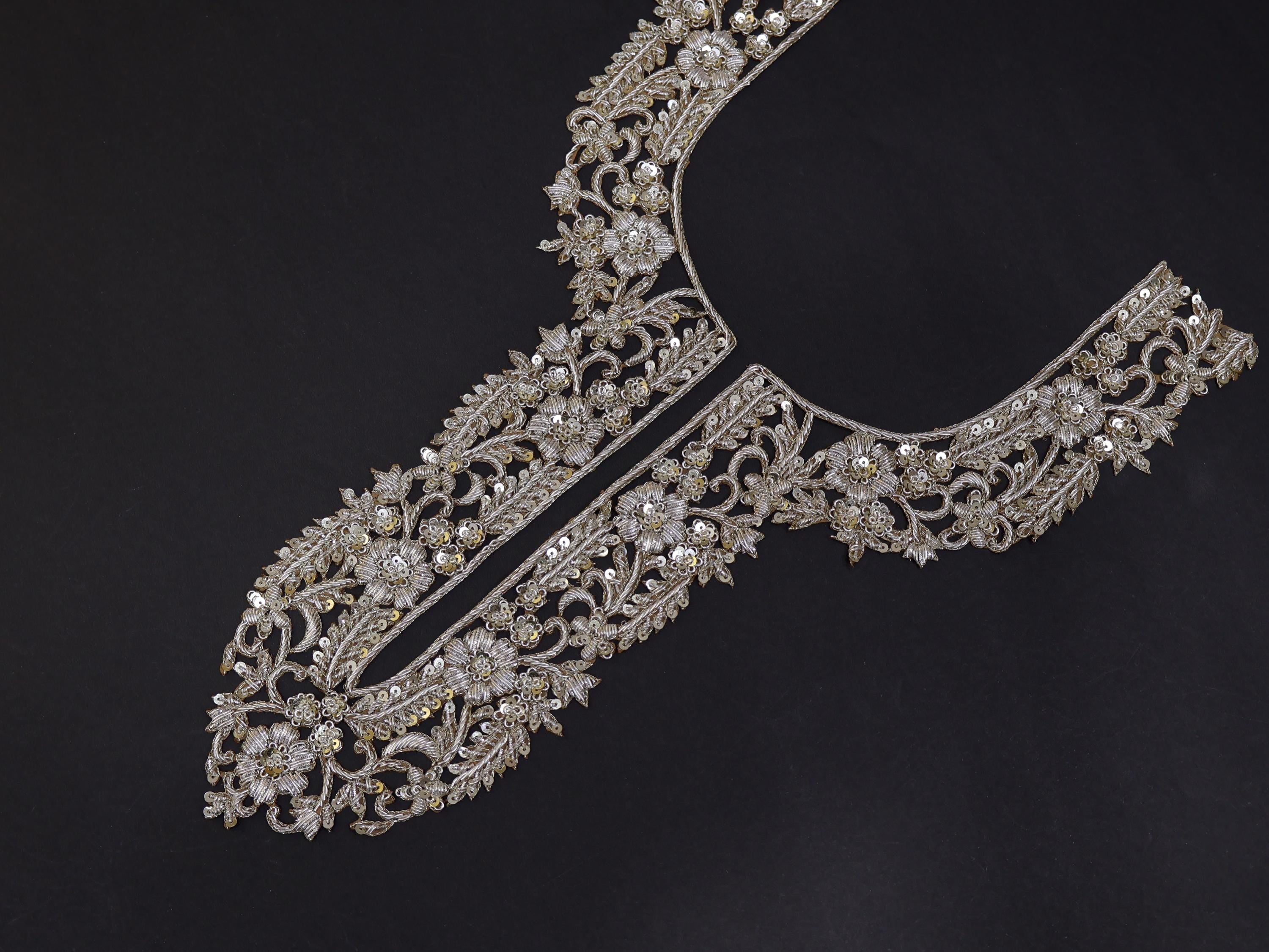 Gold Embroidered Zardozi Neckline Patch with Sleeves: Indian Couture Applique