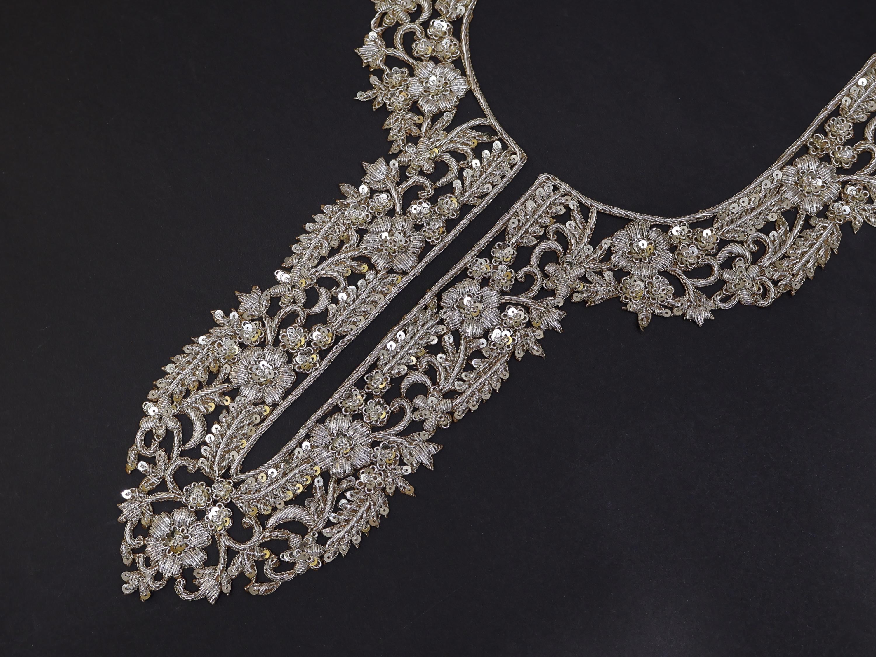 Gold Embroidered Zardozi Neckline Patch with Sleeves: Indian Couture Applique