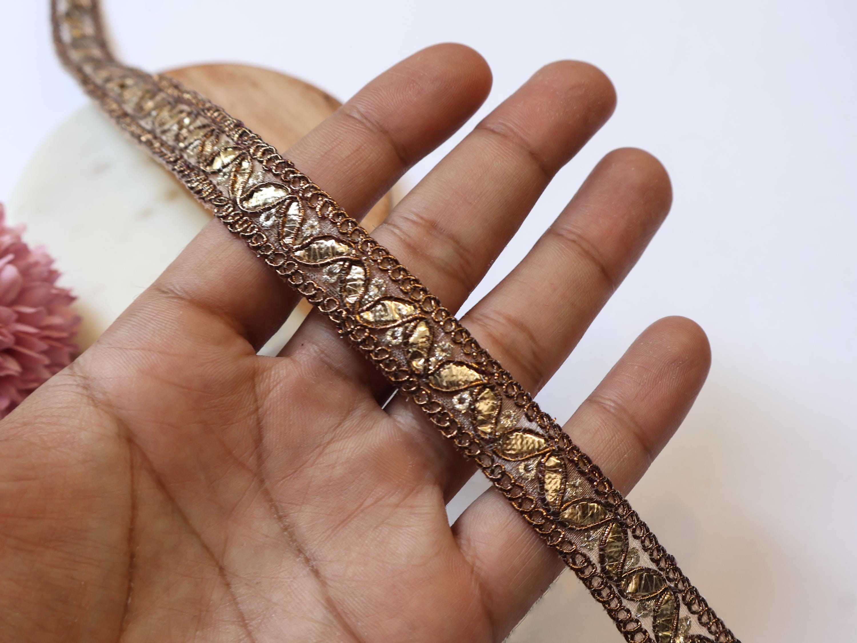 Golden Gota Patti Indian Lace: Embroidered Sari Border Trim, 9 Yards