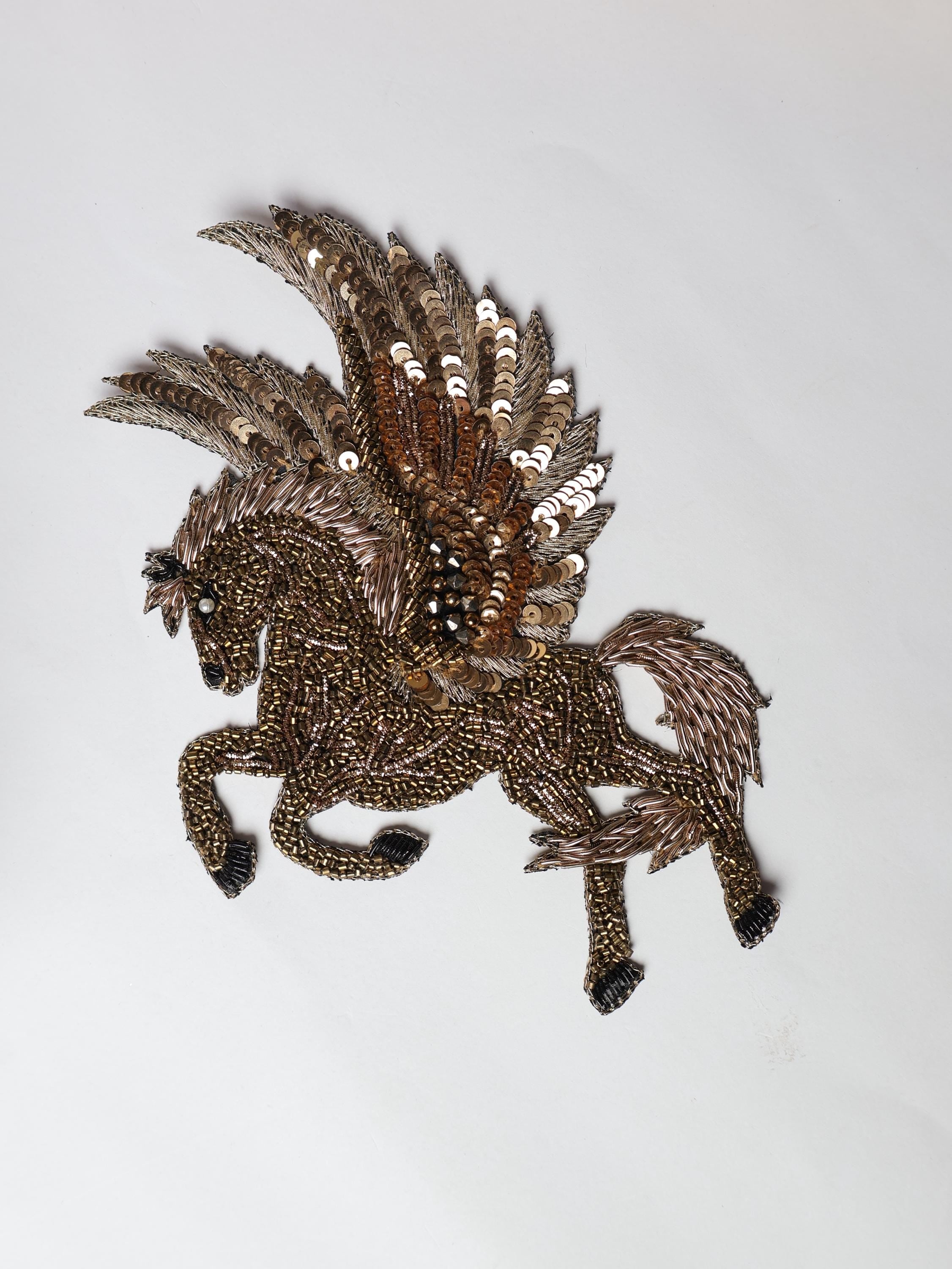 Gold Embroidered Horse Patch: Indian Handwork Sew-On Applique