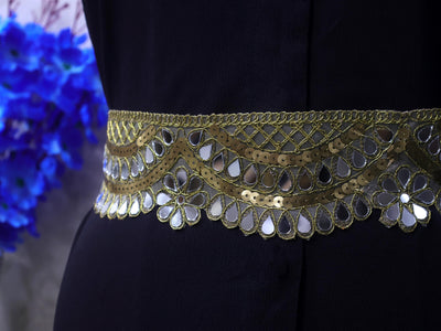 Gold Floral Mirrorwork Waist Belt: Ethnic Chic Statement Jewelry
