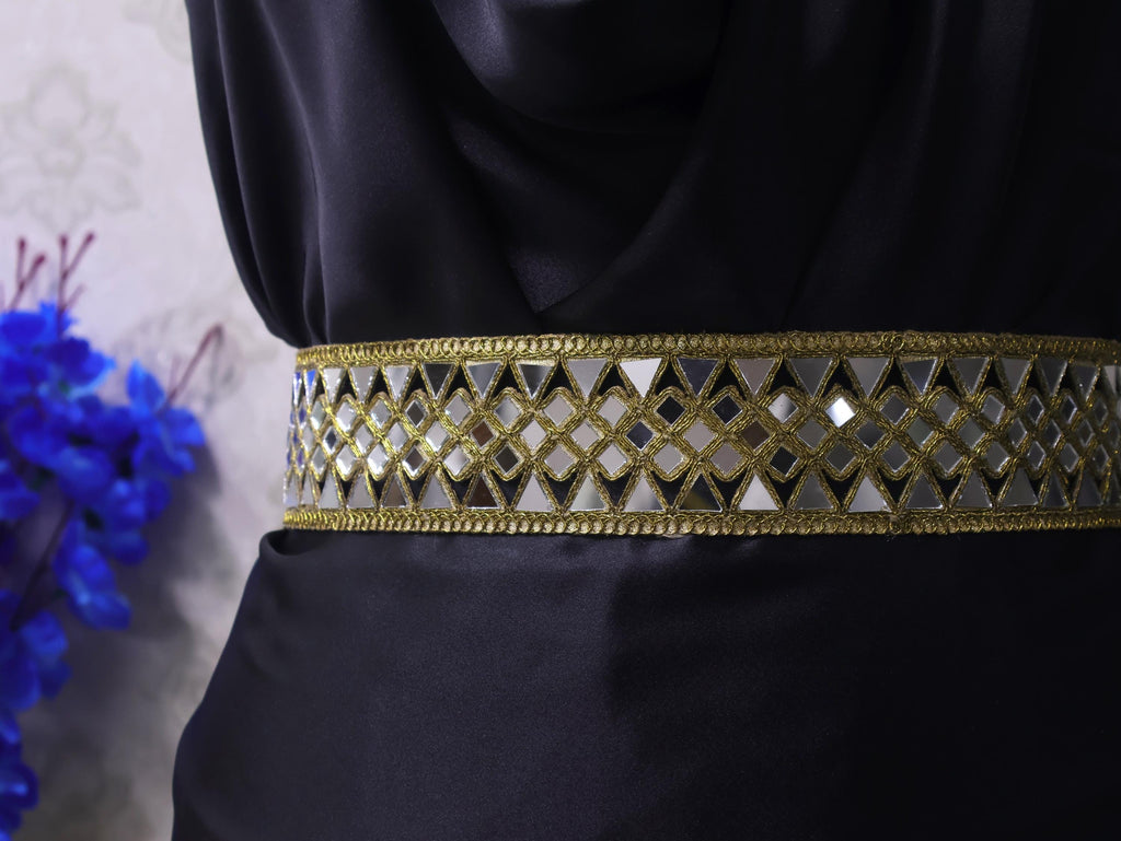 Antique Gold Mirrorwork Waist Belt: Fusion Style Adjustable Chain