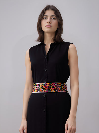 Mirrorwork Waist Belt: Bohemian Indie Style, Metal Clasp, 7cm Broad