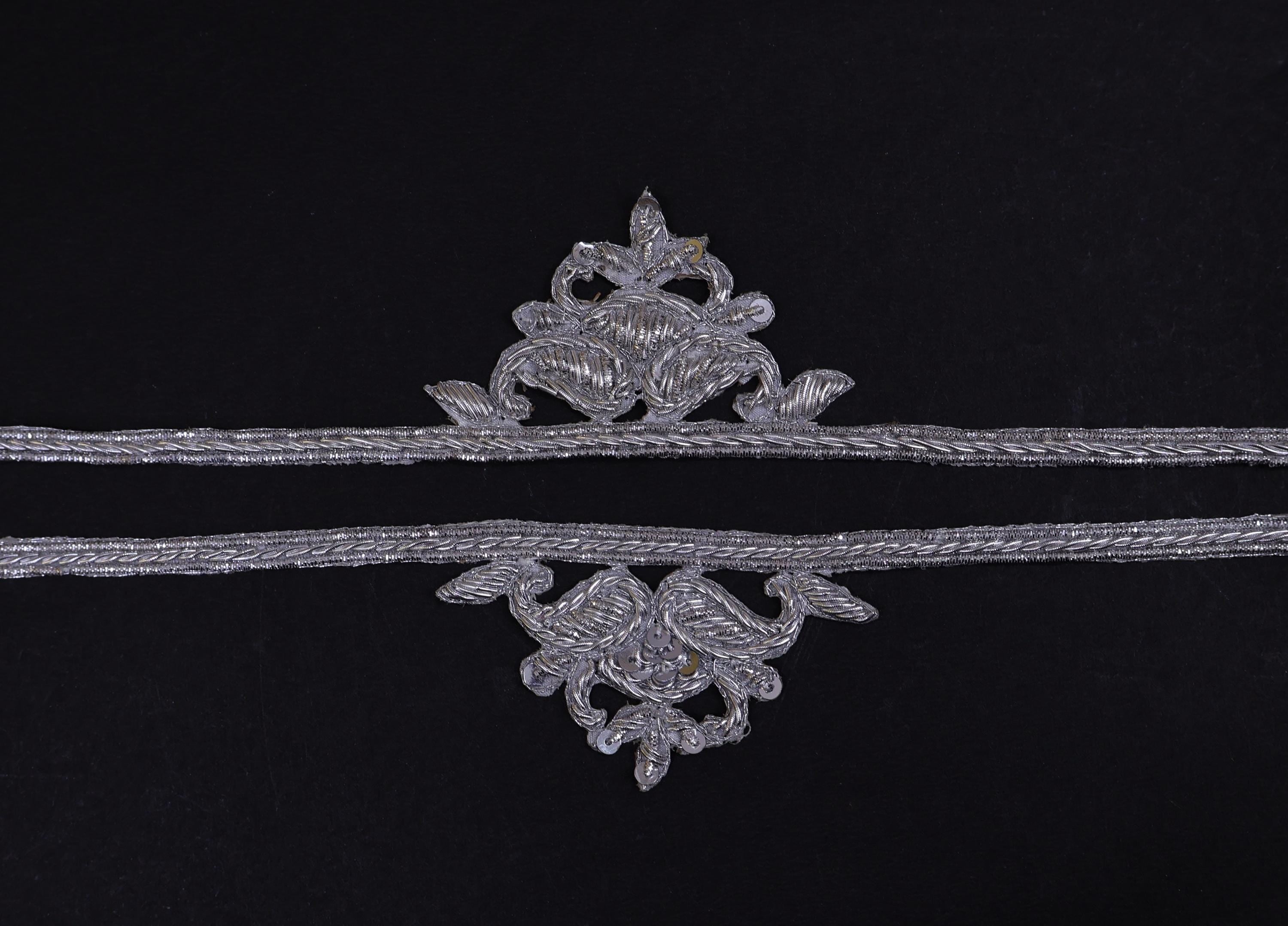 Metallic Silver Zardozi Embroidered Neckline Patch with Sleeves