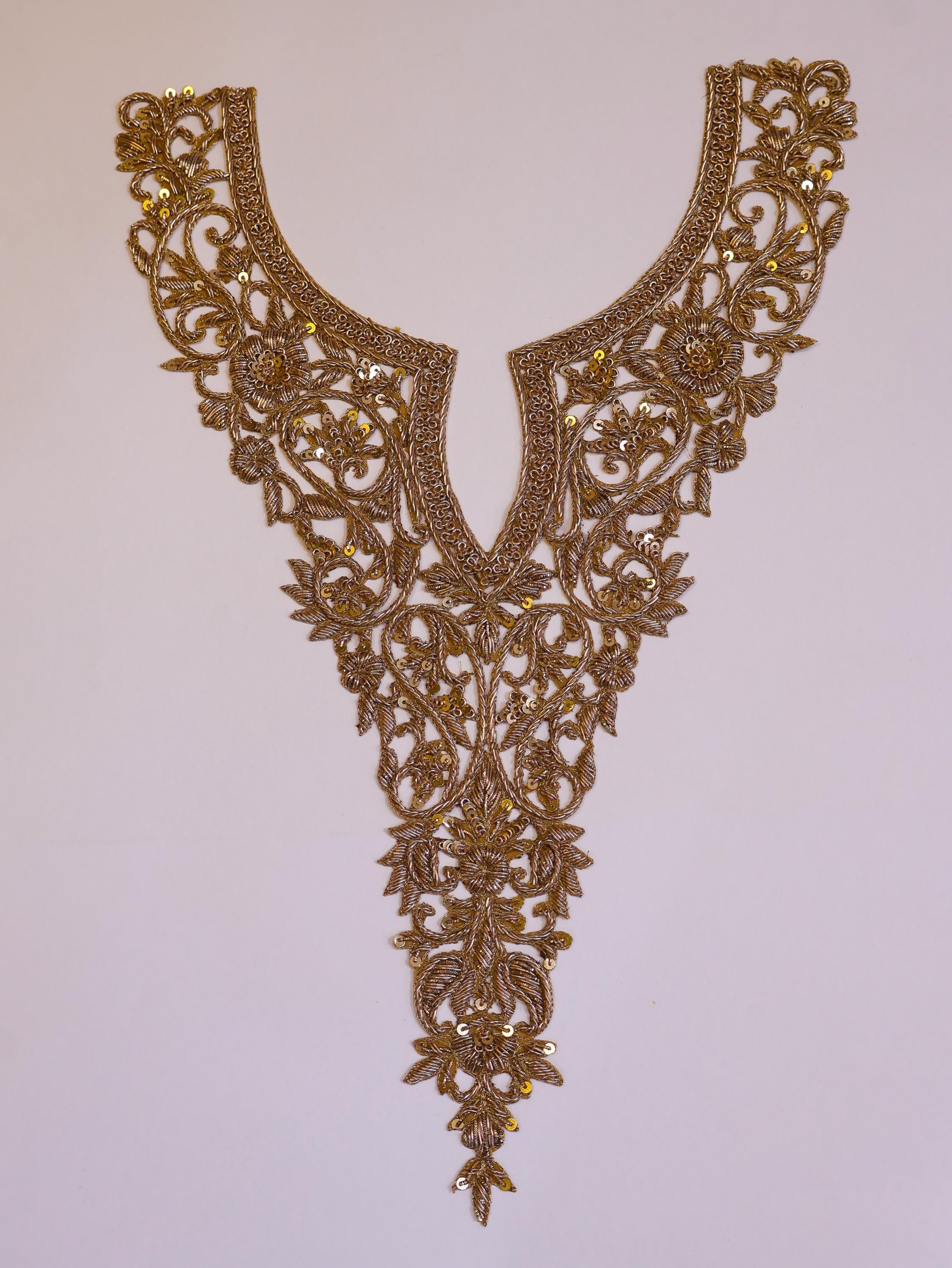 Metallic Silver Zardozi Embroidered Neckline Patch with Sleeves