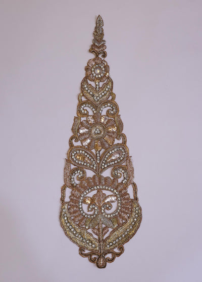 Zardozi Kalash Patch: Indian Embroidered Pearl Applique (40x14cm)