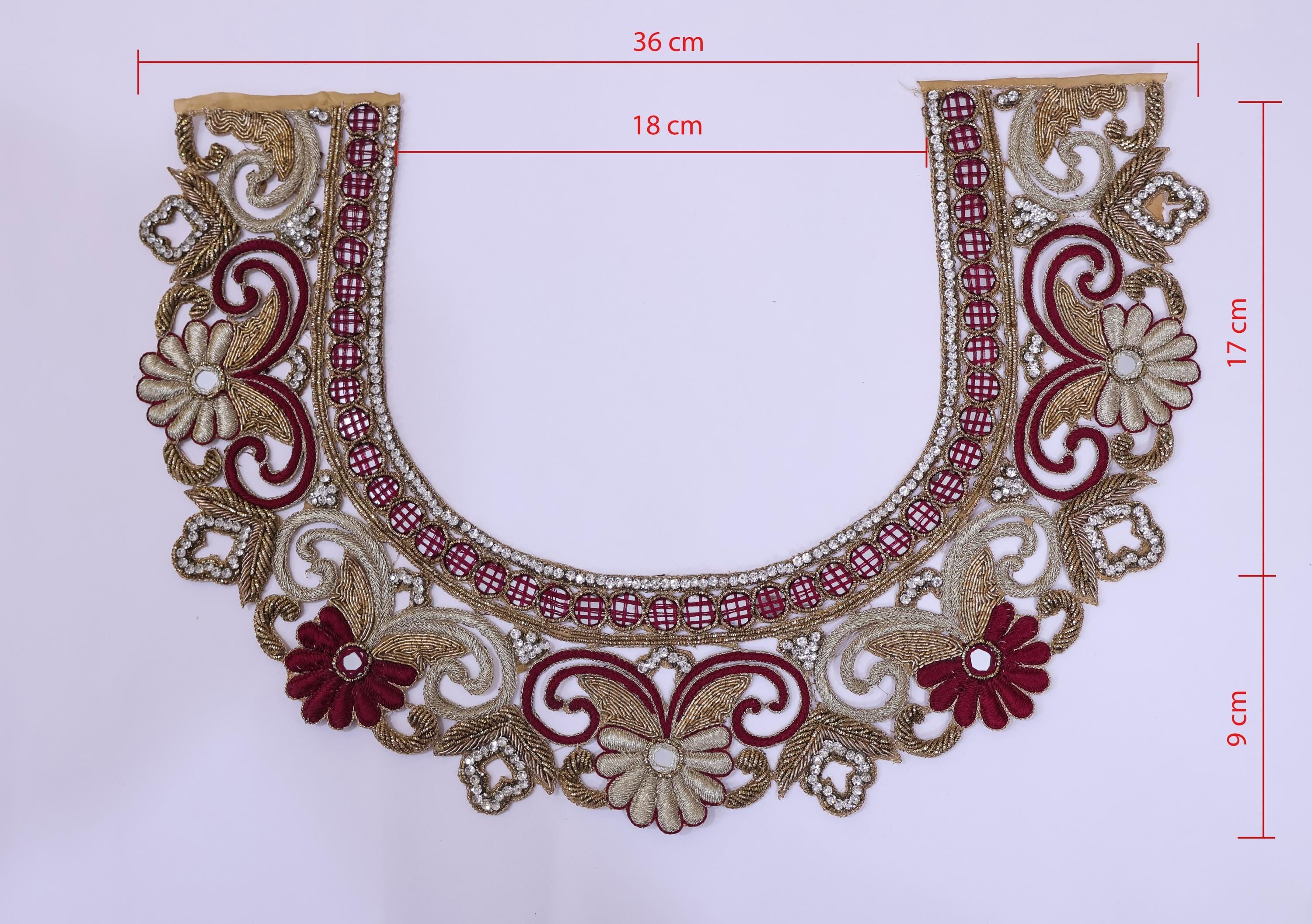 Maroon & Golden Embroidered Neckline Patch with Sleeves: Indian Applique