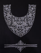 Zardozi Embroidered Neckline Patch with Sleeves: Metallic Silver Indian Applique
