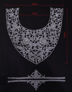 Zardozi Embroidered Neckline Patch with Sleeves: Metallic Silver Indian Applique