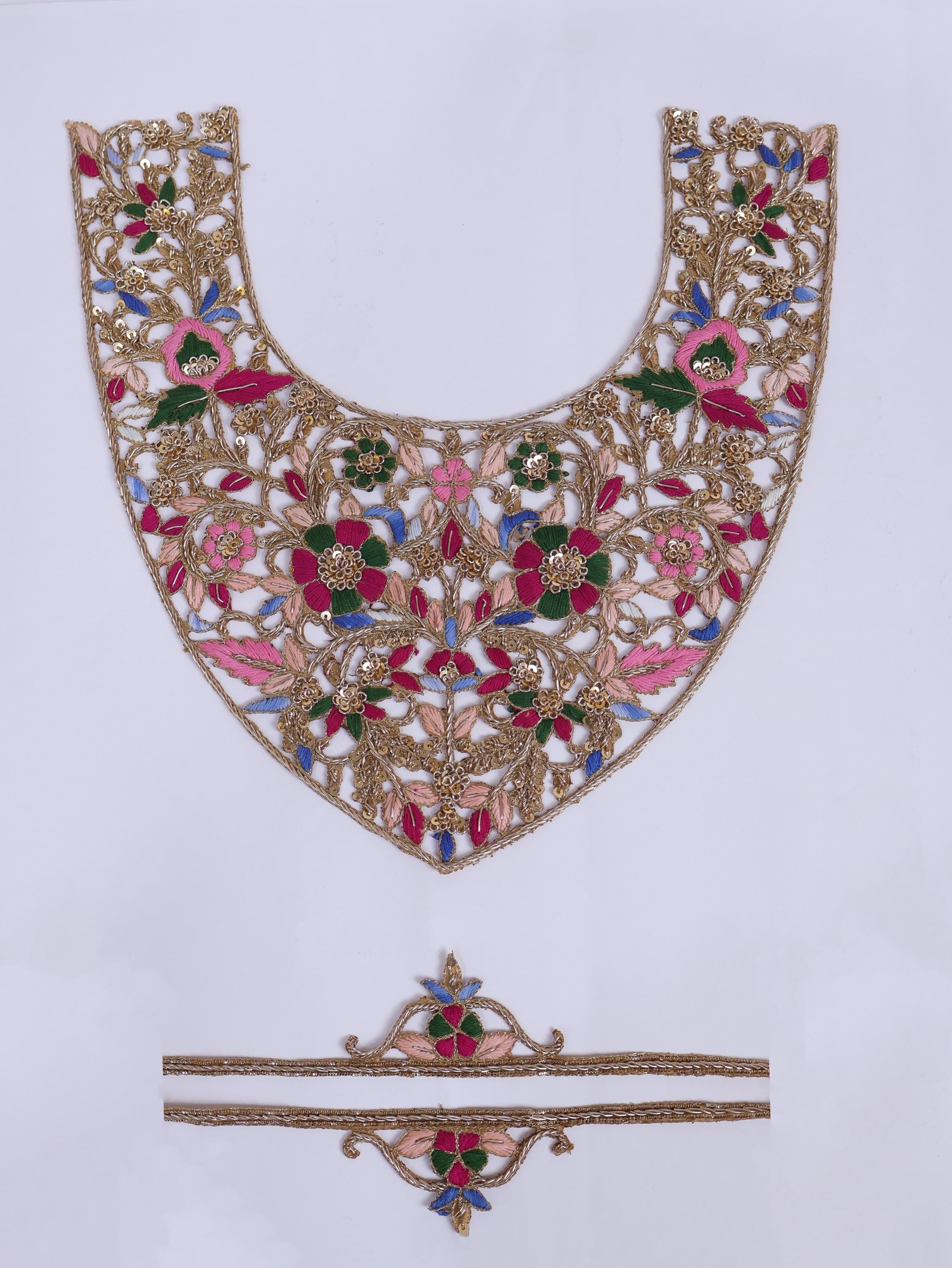 Handmade Zardozi Embroidered Neckline Patch with Sleeves - Indian DIY Sewing