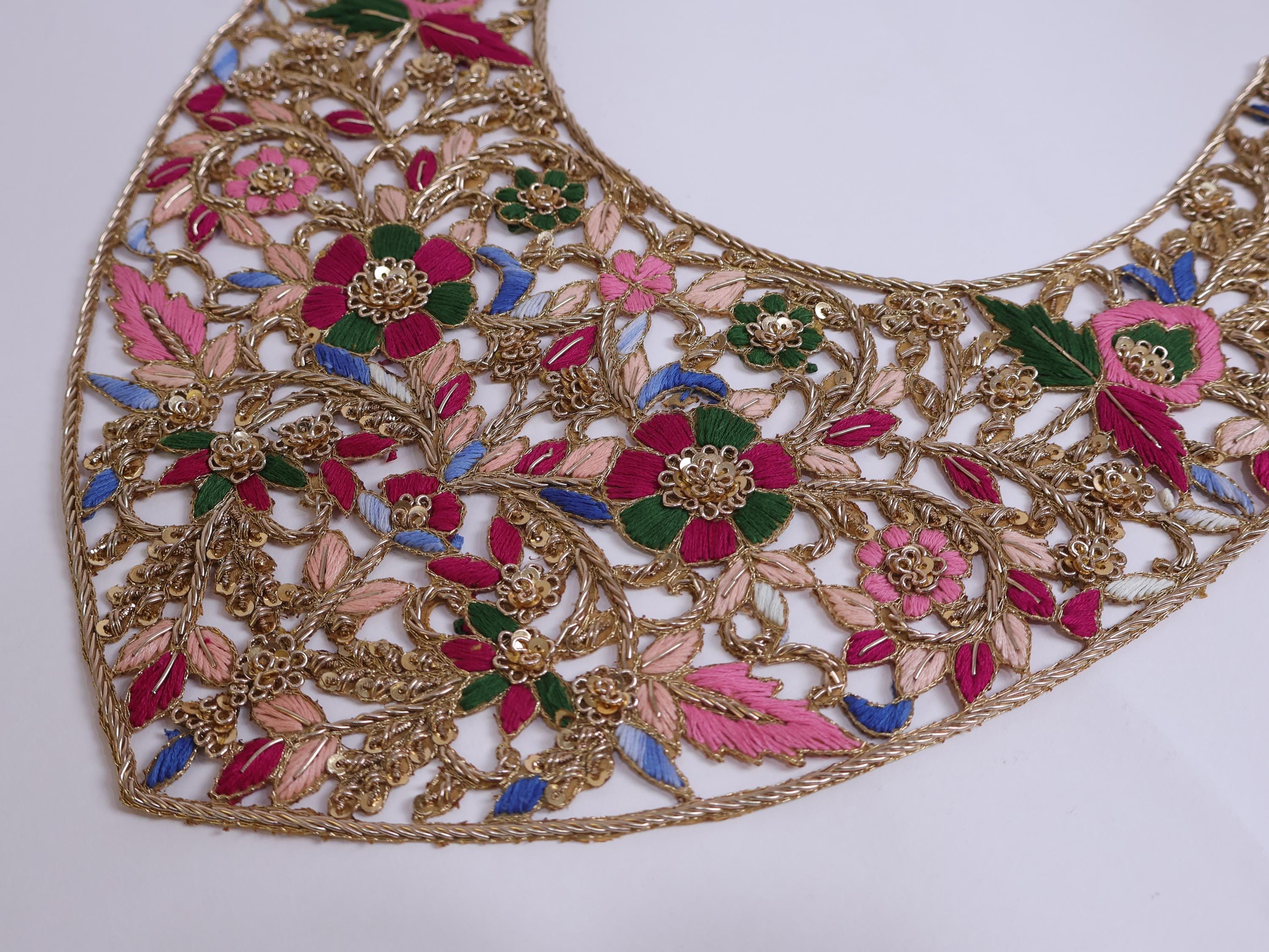 Handmade Zardozi Embroidered Neckline Patch with Sleeves - Indian DIY Sewing