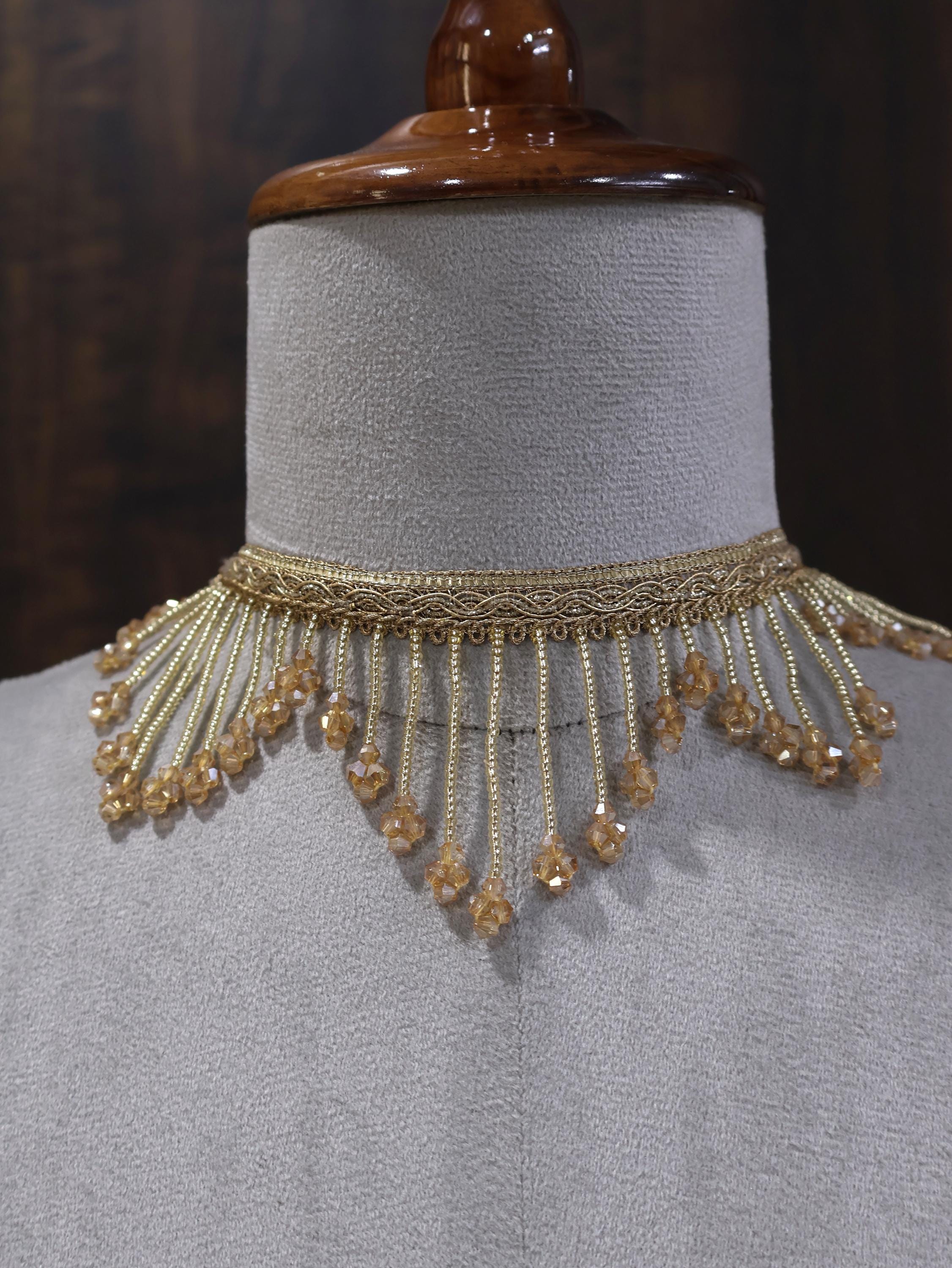 Gold Crystal Boho Choker: Handmade Festival Statement Collar