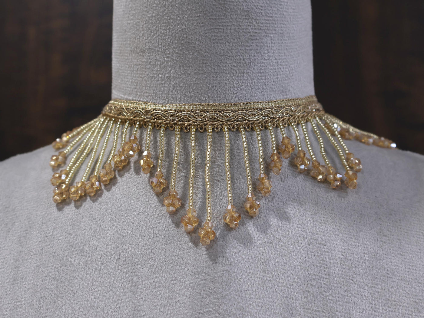 Gold Crystal Boho Choker: Handmade Festival Statement Collar