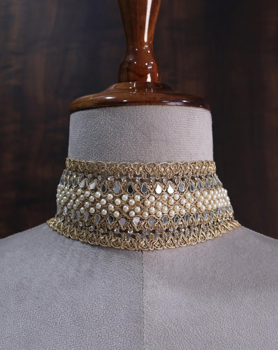 Pearl & Mirror Bohemian Choker: Handmade Ethnic Wedding Collar