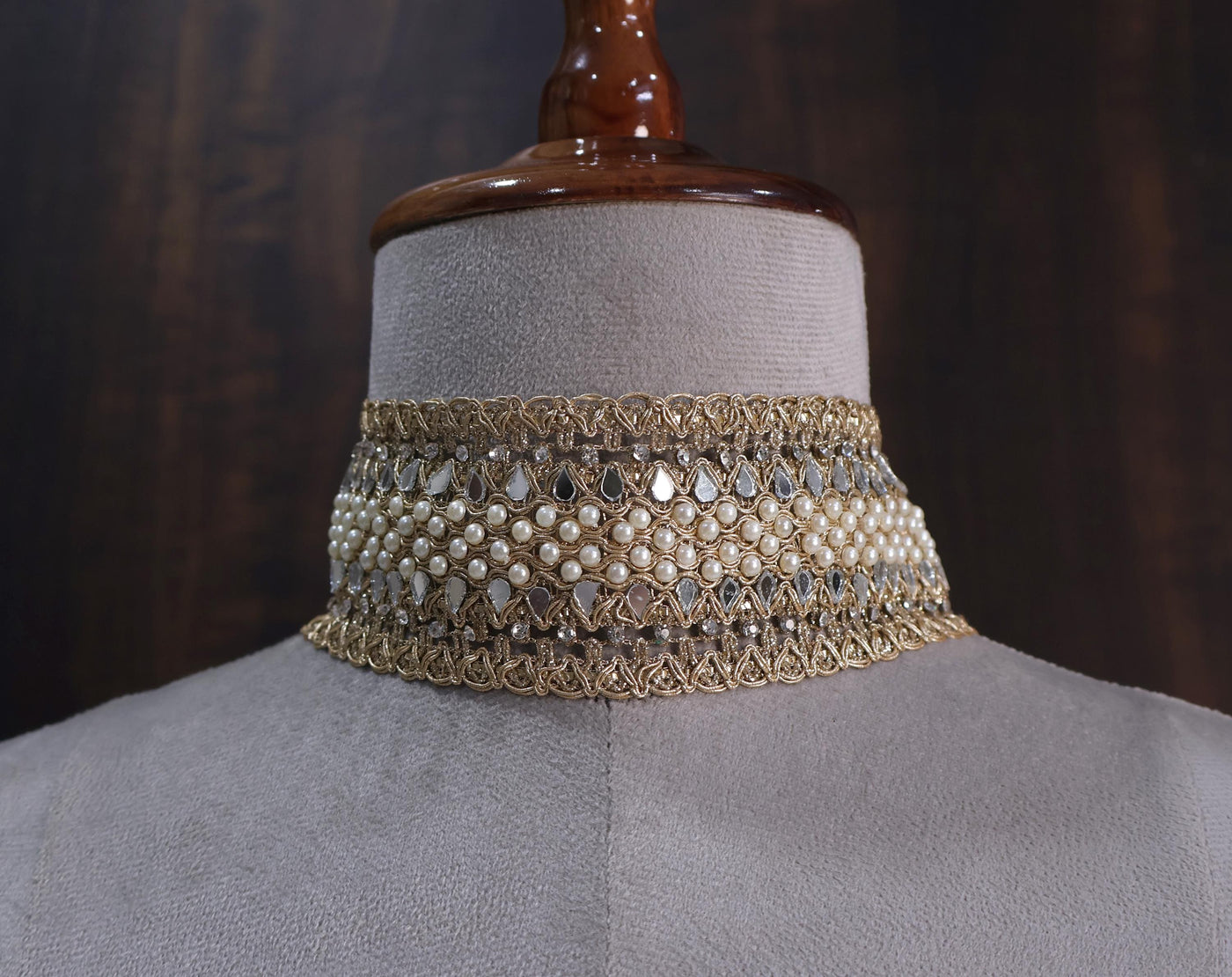 Pearl & Mirror Bohemian Choker: Handmade Ethnic Wedding Collar