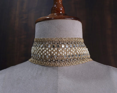 Pearl & Mirror Bohemian Choker: Handmade Ethnic Wedding Collar