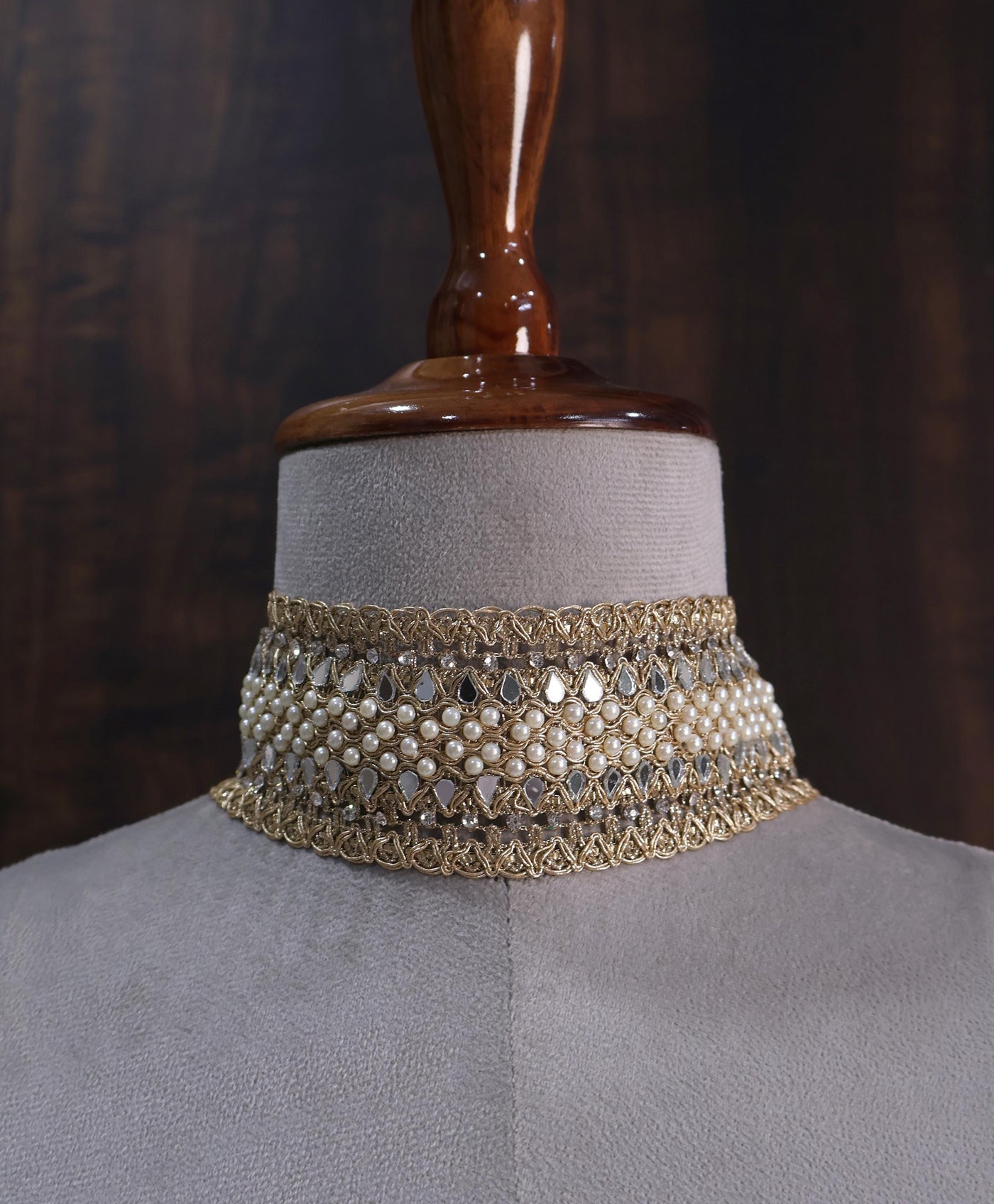 Pearl & Mirror Bohemian Choker: Handmade Ethnic Wedding Collar