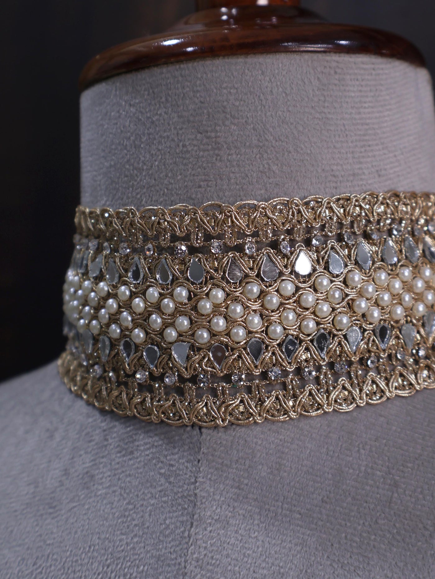 Pearl & Mirror Bohemian Choker: Handmade Ethnic Wedding Collar