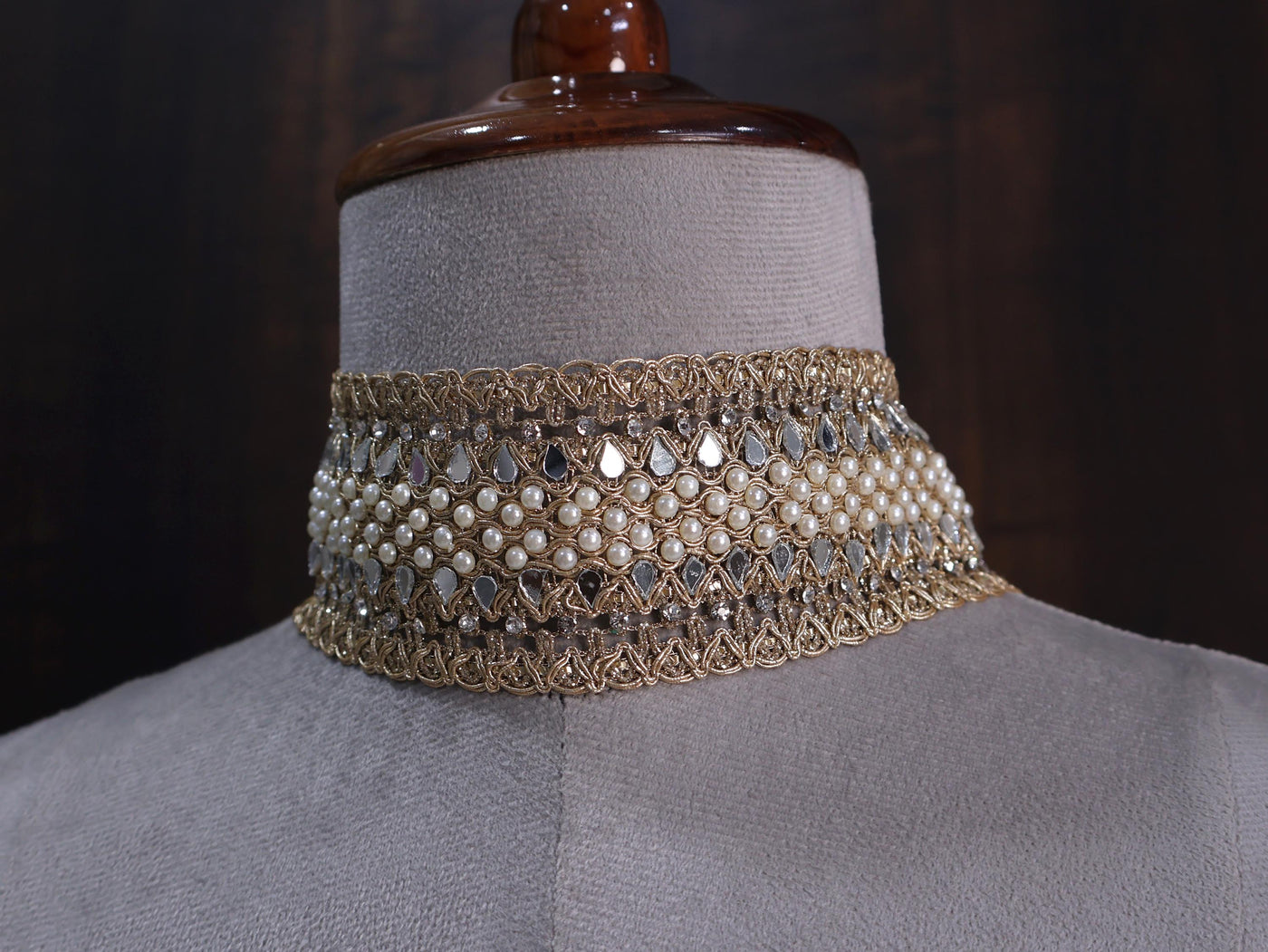 Pearl & Mirror Bohemian Choker: Handmade Ethnic Wedding Collar