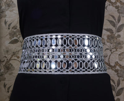 Metallic Silver Statement Waist Belt: Broad Chain, Adjustable Clasp