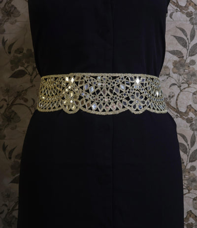 Mirrorwork Waist Belt: Antique Gold Metal Chain, Adjustable Statement Jewelry