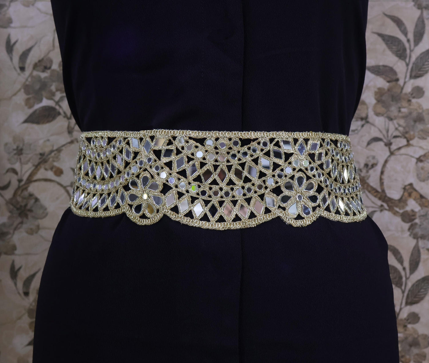 Mirrorwork Waist Belt: Antique Gold Metal Chain, Adjustable Statement Jewelry