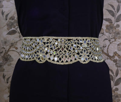 Mirrorwork Waist Belt: Antique Gold Metal Chain, Adjustable Statement Jewelry