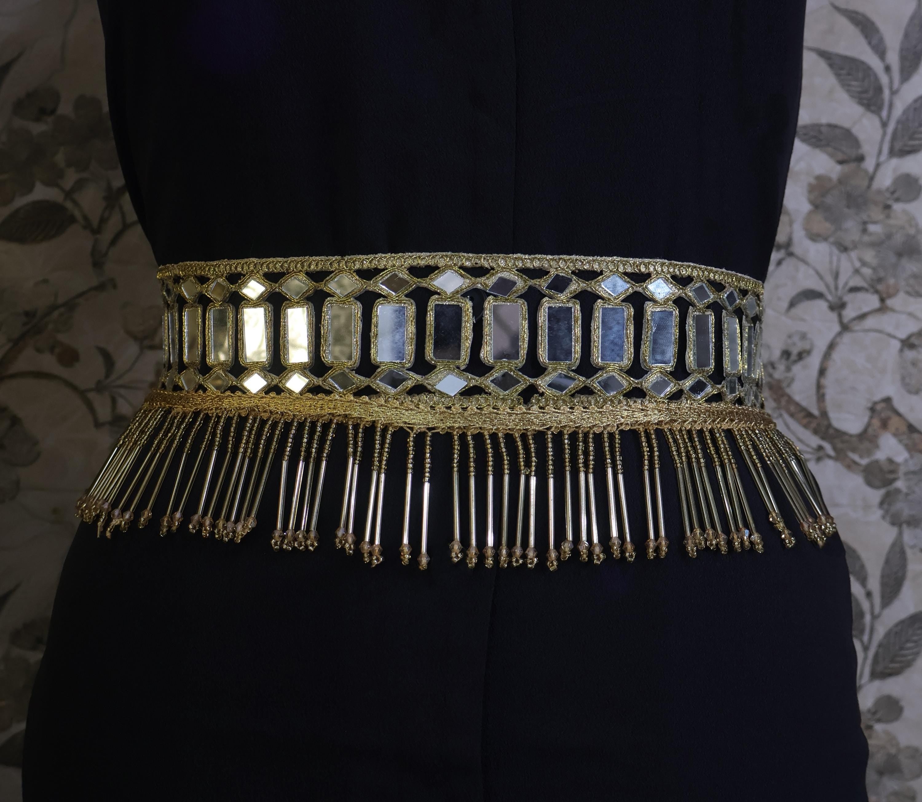 Gold Cutwork Mirror Waist Belt: Ethnic Chic Beaded Statement Jewelry