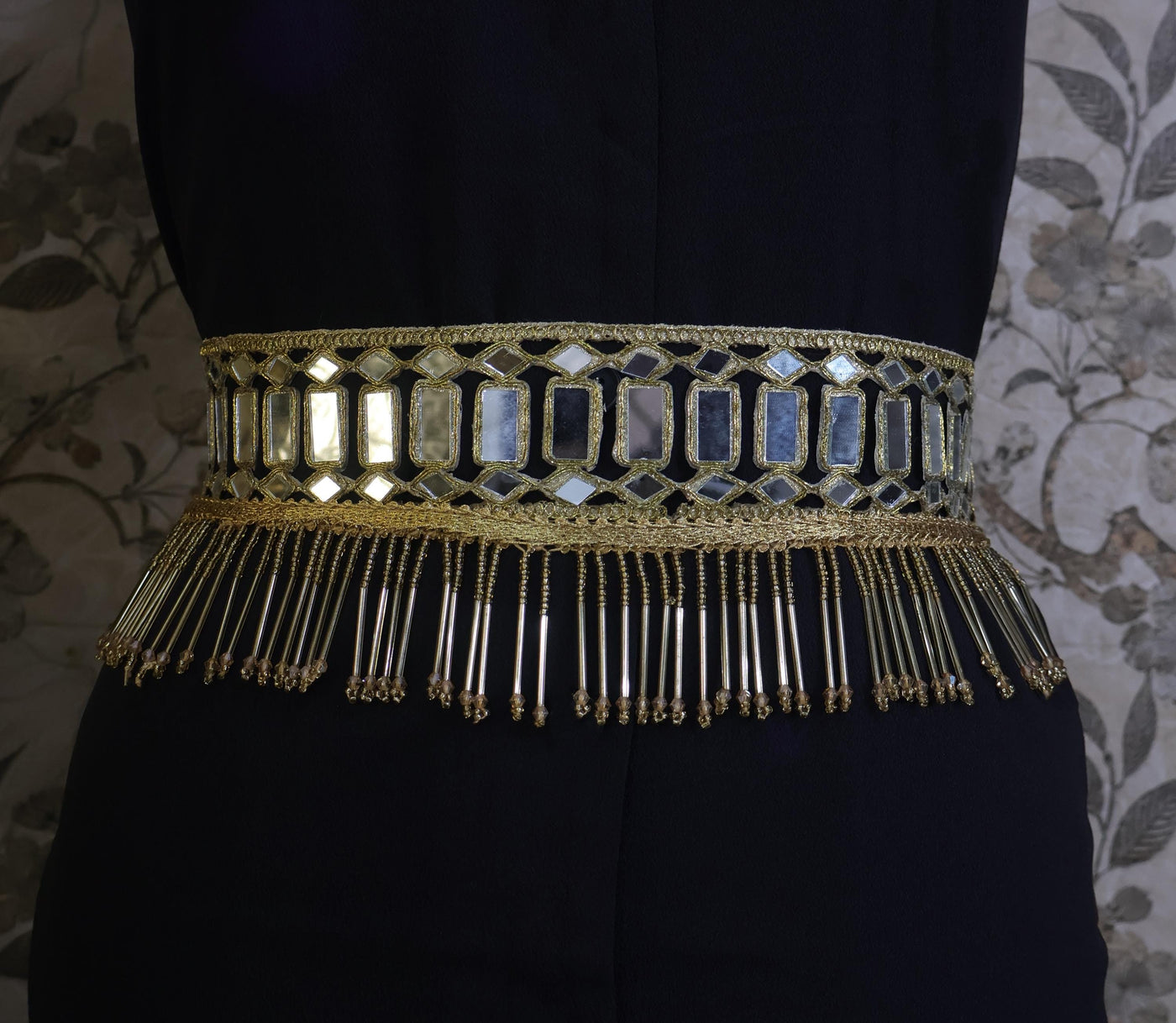 Gold Cutwork Mirror Waist Belt: Ethnic Chic Beaded Statement Jewelry