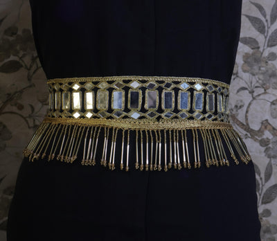 Gold Cutwork Mirror Waist Belt: Ethnic Chic Beaded Statement Jewelry