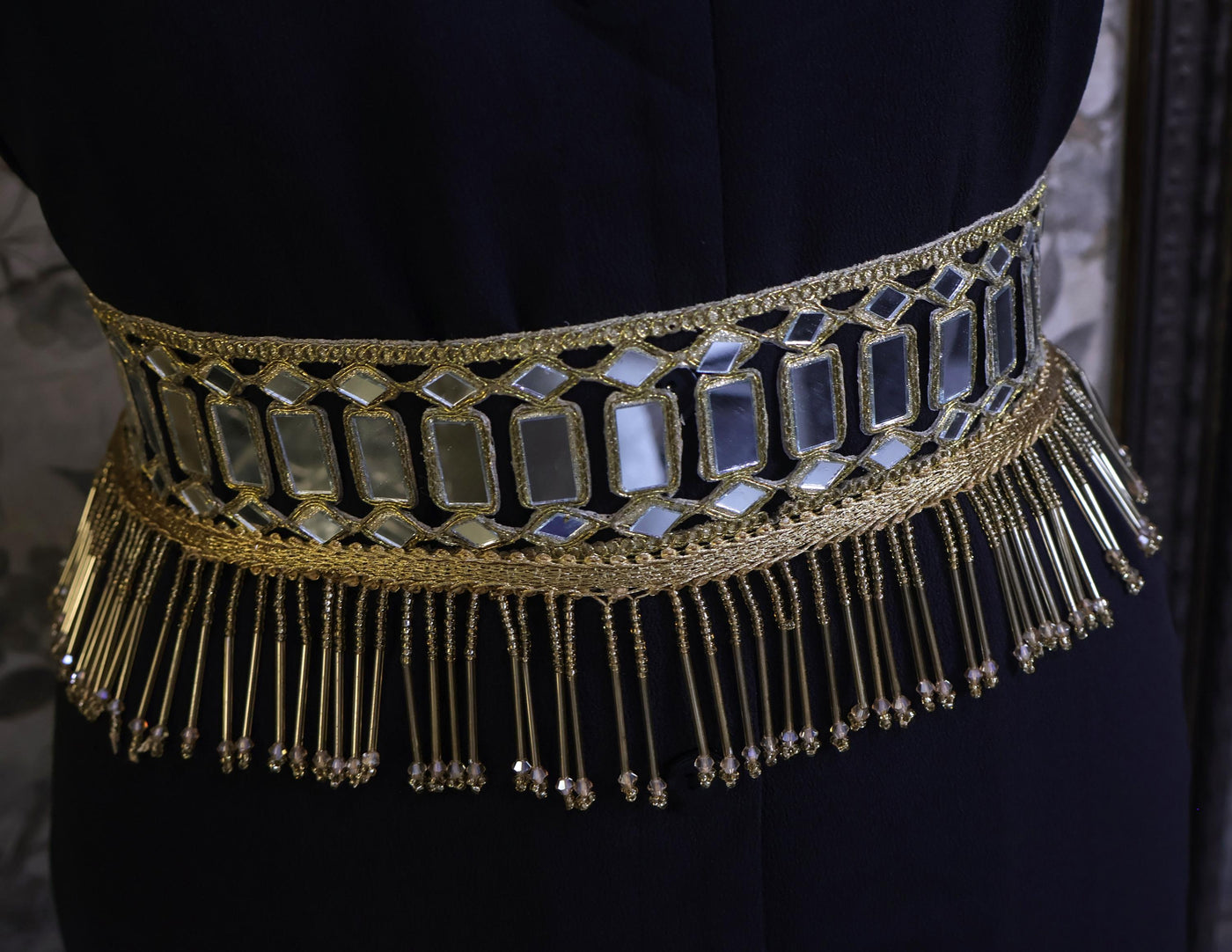 Gold Cutwork Mirror Waist Belt: Ethnic Chic Beaded Statement Jewelry
