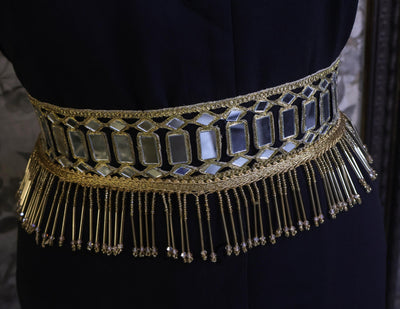 Gold Cutwork Mirror Waist Belt: Ethnic Chic Beaded Statement Jewelry
