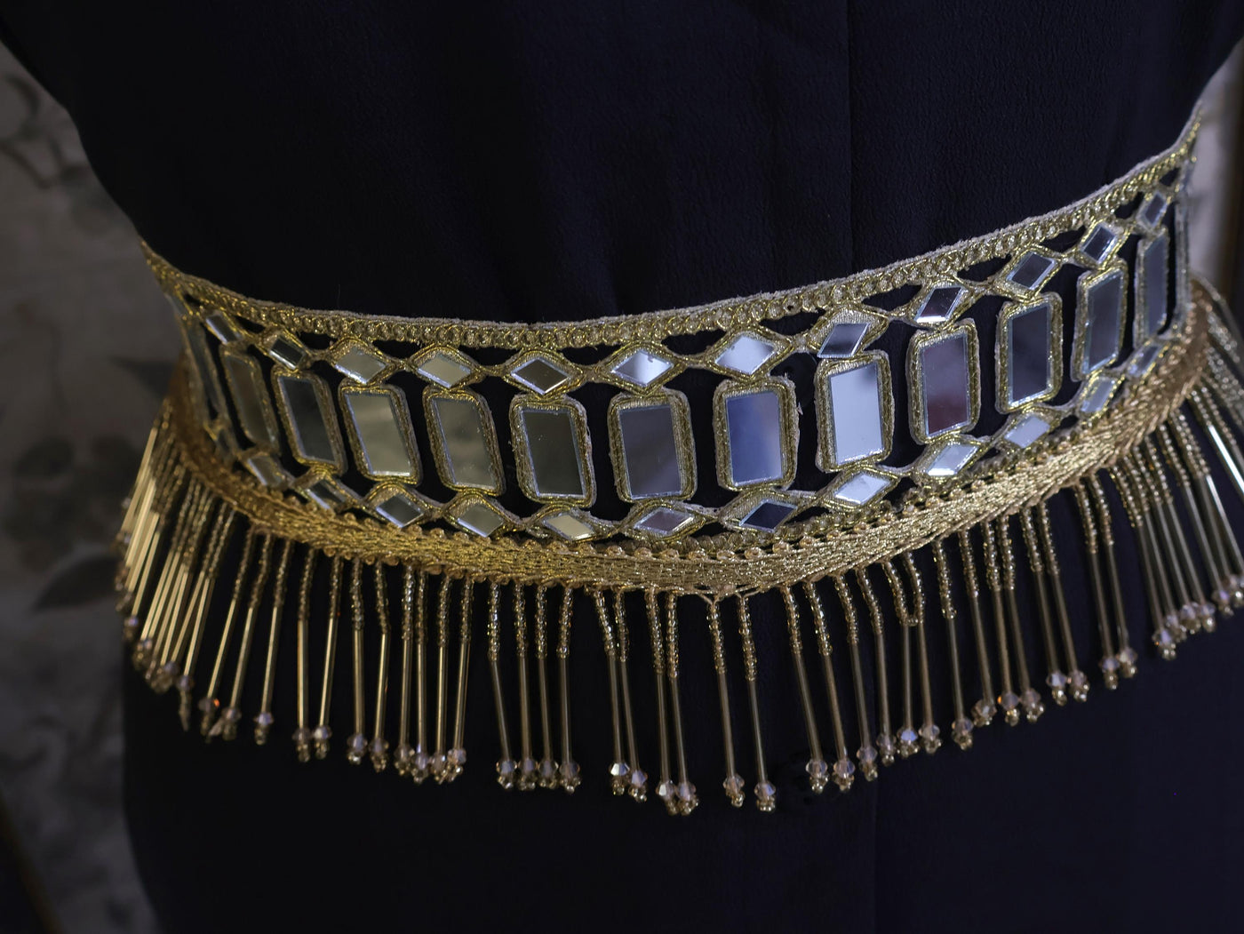Gold Cutwork Mirror Waist Belt: Ethnic Chic Beaded Statement Jewelry