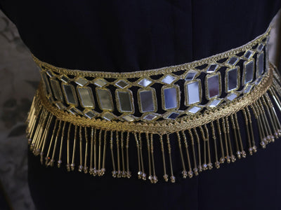 Gold Cutwork Mirror Waist Belt: Ethnic Chic Beaded Statement Jewelry