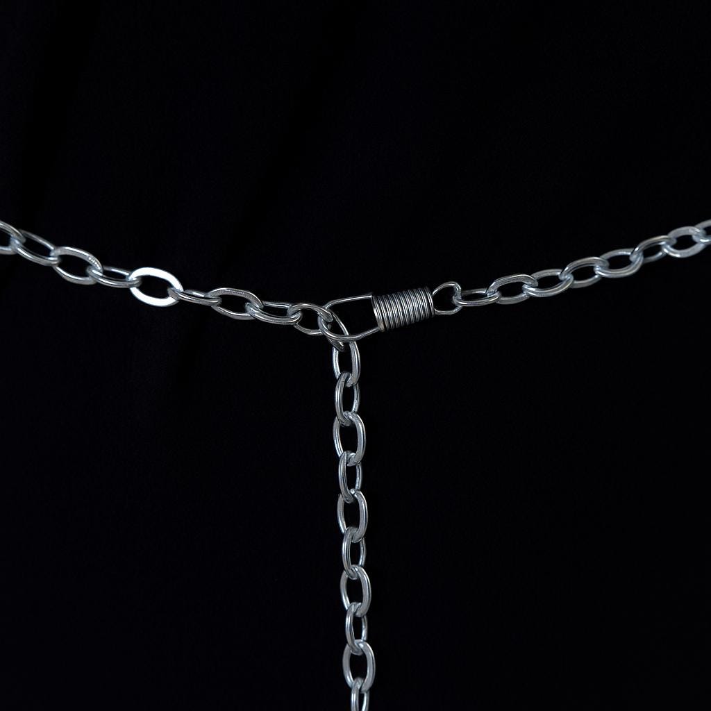 Metallic Silver Statement Waist Belt: Broad Chain, Adjustable Clasp