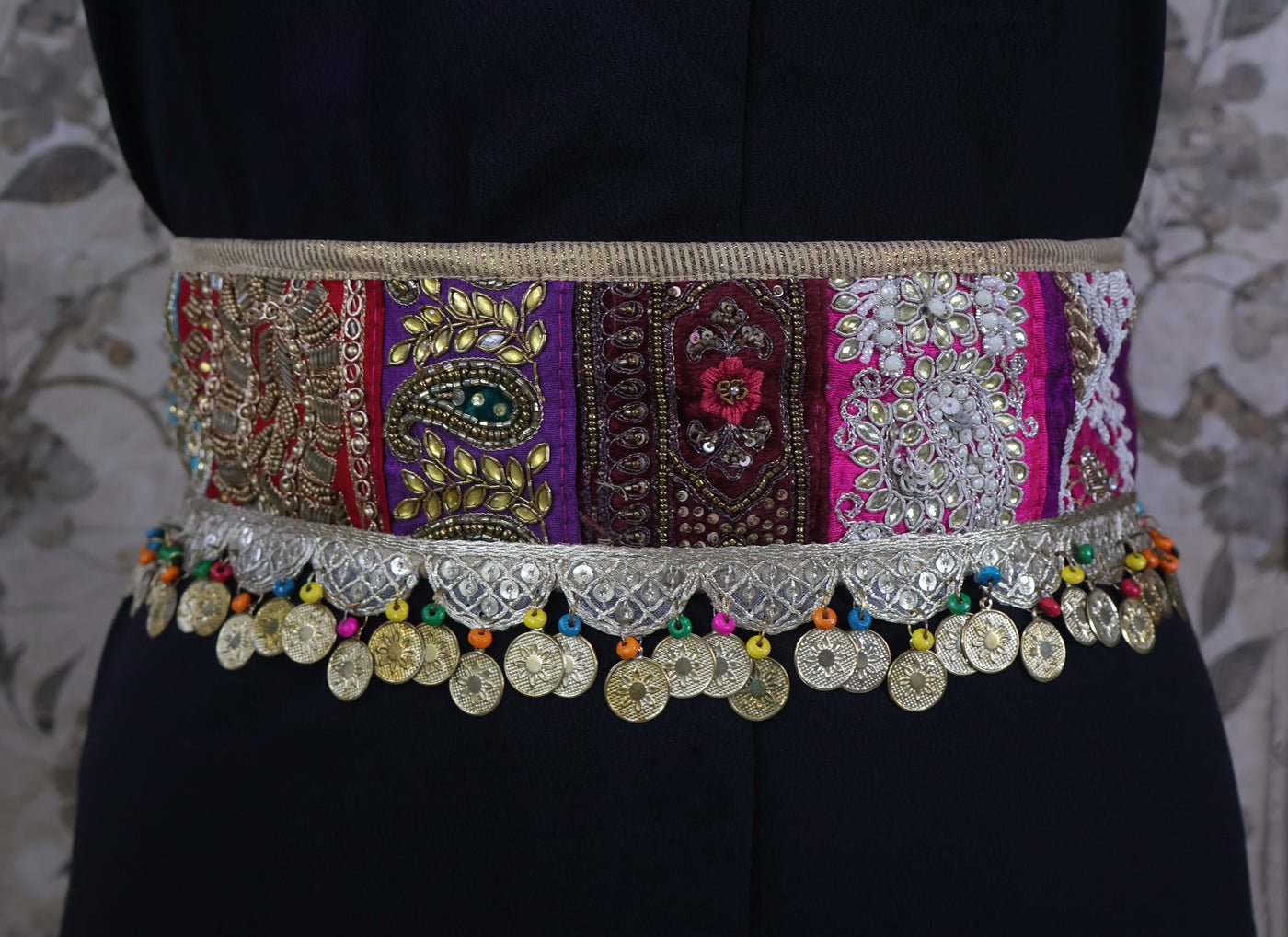 Boho Embroidered Waist Belt: Indian Fashion Metal Coin Chain