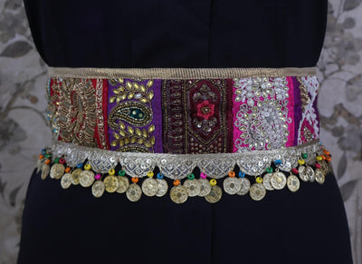 Boho Embroidered Waist Belt: Indian Fashion Metal Coin Chain