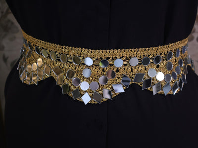 Bronze Gold Scalloped Mirror Waist Belt: Regal Cutwork Statement Jewelry