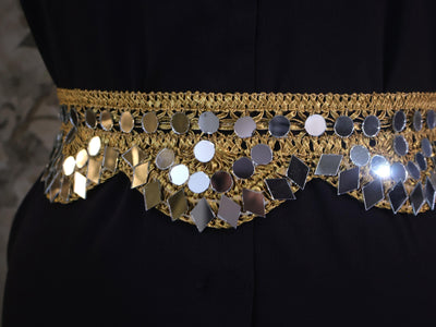 Bronze Gold Scalloped Mirror Waist Belt: Regal Cutwork Statement Jewelry