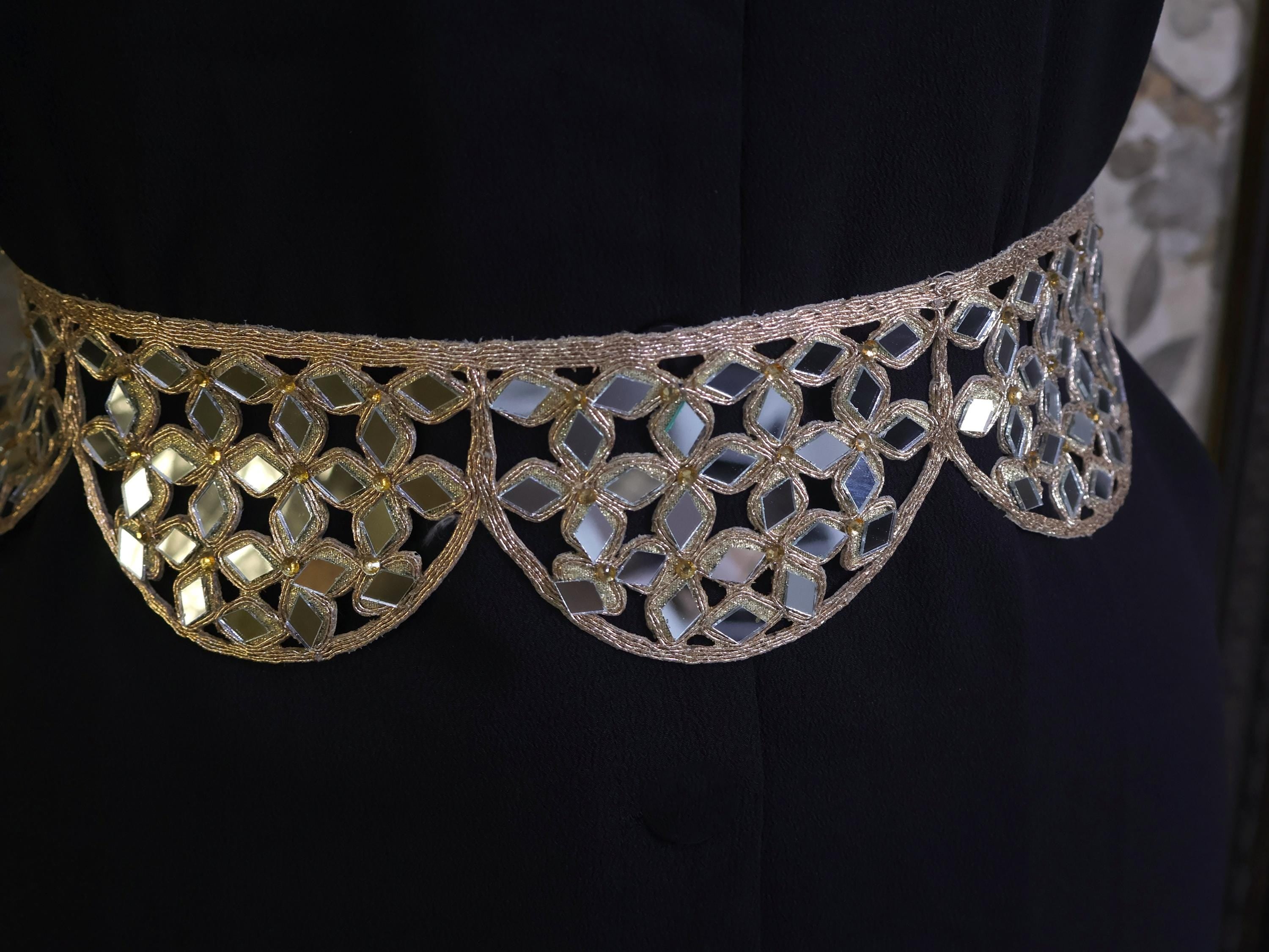 Rose Gold Mirrorwork Waist Belt: Handmade Saffron Festival Chain