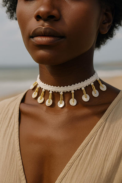 Coral Shell Pearl Choker: Handmade Boho Festival Jewelry
